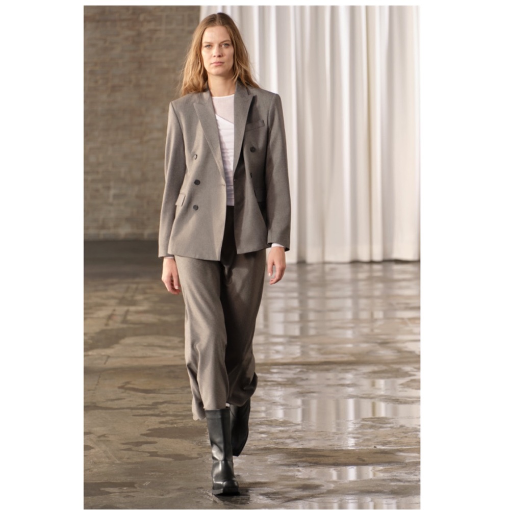 Zara Taupe Gray Double Breasted Wool Blazer Coat ZW Collection NWT - Picture 2 of 16